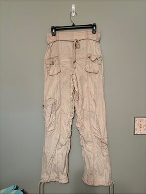 SO Light Beige Cargo Track Pants with Drawstring Waist